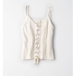 American Eagle Lace-up Ribbed Tank Top